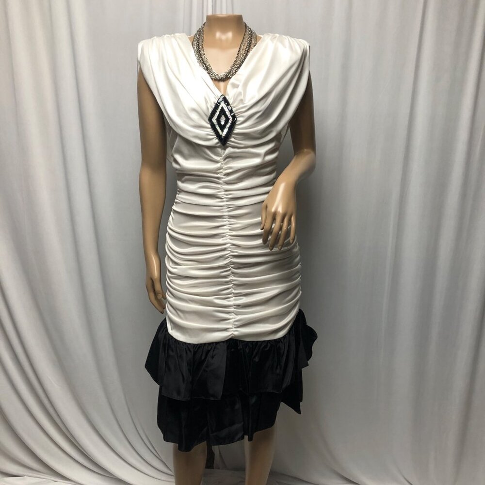 Vintage 80s Dress Size 7 Black White Bodycon | Retro Prom Cocktail Party Evening